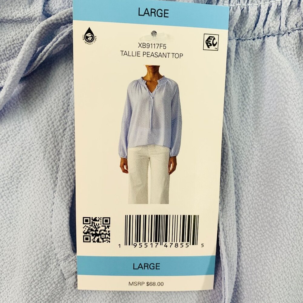 Social Standard by Sanctuary Women's Top L Long Sleeve Peasant Shirt Blue - Picture 9 of 12